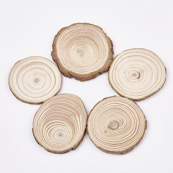 Undyed Unfinished Wooden Cabochons, Wood Slice, Tree Ring, PapayaWhip, 62~77x4~5mm