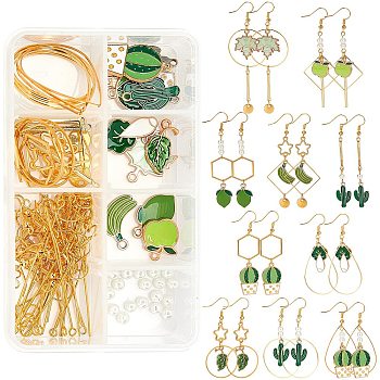 SUNNYCLUE DIY Green Earring Making Kits, Including Alloy Enamel Pendants & Links, Brass Linking Rings & Earring Hooks, Glass Pearl Beads, Iron Pin & Jump Rings, Golden, 154pcs/box