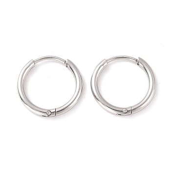 304 Stainless Steel Huggie Hoop Earrings for Women, Stainless Steel Color, 14 Gauge, 13x1.6mm, Pin: 0.7mm