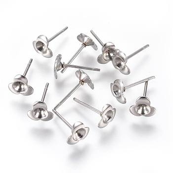 Non-Tarnish 304 Stainless Steel Ear Stud Components, For Pointed Back Rivoli Rhinestone, Flower, Stainless Steel Color, Fit For 3.5mm Rhinestone, 7x7.5mm, Pin: 0.9mm