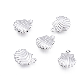 304 Stainless Steel Charms, Hollow Scallop Shape, Stainless Steel Color, 14x11x4.5mm, Hole: 1mm