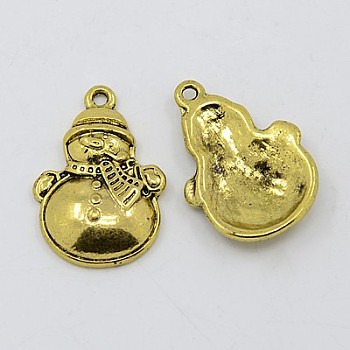 Tibetan Style Alloy Pendants, Lead Free and Cadmium Free, Christmas, Snowman, Antique Golden, 25x17x4.5mm, Hole: 2mm