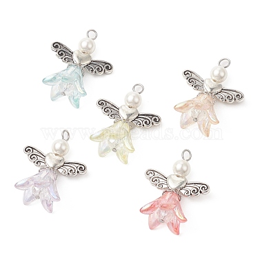 Antique Silver & Stainless Steel Color Mixed Color Angel & Fairy Alloy+Acrylic Pendants