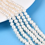 Natural Keshi Pearl Beads Strands, Nucleated Pearl, Potato, Creamy White, 5~6.5x3~7.5mm, Hole: 0.6mm, about 66~69pcs/strand, 13.39~13.58 inch(34~34.5cm)(PEAR-N013-05P)