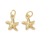 Brass Charms, Textured Starfish Charms, Rack Plating, Long-Lasting Plated, Lead Free & Cadmium Free, Real 18K Gold Plated, 12.5x9.5x2.5mm, Hole: 3mm(KK-D289-52A-G)