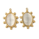 304 Stainless Steel Cat Eye Pendants, Oval Charms, Ion Plating(IP), Real 18K Gold Plated, 23.5x16.5x4.5mm, Hole: 1.4mm(STAS-V015-40G)