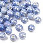 Glazed Porcelain Round Beads, Glossy Ceramic Beads, AB Color Plated, Cornflower Blue, 8mm, Hole: 2mm(X-PORC-S490-8mm-09)