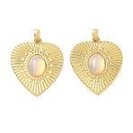 Brass & Opalite Pendants, Heart Charms, Rack Plating, Long-Lasting Plated, Lead Free & Cadmium Free, Real 18K Gold Plated, 29.5x25x5mm, Hole: 4x3mm(GG-CBAD360-13G-01)