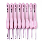Aluminum Diverse Size Crochet Hooks Set, with ABS Plastic Handle, for Braiding Crochet Sewing Tools, Pearl Pink, 138x13x9.5mm, Pin: 2.5mm/3mm/3.5mm/4mm/4.5mm/5mm/5.5mm/6mm, 8pcs/set(TOOL-S015-006A-01)