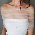 Polyester One-shoulder Shawl for Bride, with Resin Beads, White, 1140x79~800mm(AJEW-WH0596-365B)