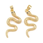 Brass Micro Pave Black Cubic Zirconia Pendants, Snake Charms, Real 18K Gold Plated, 25.5x12.5x2.5mm, Hole: 5x2.5mm(KK-G549-10G)
