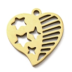 Ion Plating(IP) 316L Surgical Stainless Steel Pendants, Nickel Free, Laser Cut, Heart with Star Charm, Real 18K Gold Plated, 16x15x1mm, Hole: 1.4mm(STAS-M317-31G)