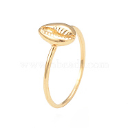 Ion Plating(IP) 304 Stainless Steel Shell Shape Finger Ring for Women, Real 14K Gold Plated, Inner Diameter: 17mm(RJEW-I096-12G)