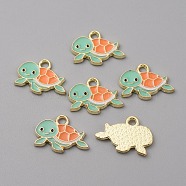 Alloy Enamel Pendants, Light Gold, Ocean Animal Charm, Sea Turtle Pattern, 12x16.5x1.5mm, Hole: 2mm(FIND-CJC0010-30LG-01)