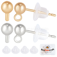 40Pcs 2 Style Brass Ball Stud Earring Post, with Loops, Nickel Free, with 50Pcs Eco-Friendly Plastic Ear Nuts, Platinum & Golden, 6x4mm, Hole: 1mm, Pin: 0.8mm, 20Pcs/style(KK-BBC0003-73)