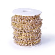 Handmade Dyed Natural Faceted Agate Beaded Chains, Soldered, with Brass Findings, Golden, Long-Lasting Plated, with Spool, Misty Rose, 10~10.5x4~4.5mm, about 16.4 Feet(5m)/roll(CHC-P007-B01)