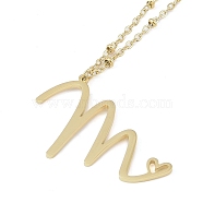 304 Stainless Steel Pendant Necklaces, Letter Charms, Letter M, 16.22 inch(41.2cm), Pendant: 28.5x34.5x1.3mm(NJEW-H029-02G-M)