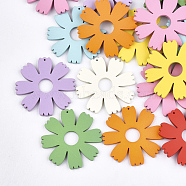 Painted Natural Wooden Pendants, Flower, Mixed Color, 49.5x49x3mm, Hole: 1mm(X-WOOD-Q040-010-M)