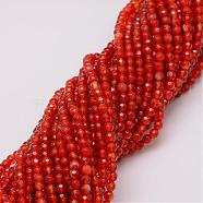 Natural Agate Bead Strands, Dyed, Faceted, Round, Indian Red, 4mm, Hole: 0.8mm, about 90~92pcs/strand, 14 inch(G-G882-4mm-A03-4)