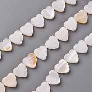 Natural Freshwater Shell Beads Strands, Heart, Creamy White, 10.5x10.5x3mm, Hole: 1mm, about 33pcs/strand, 13.78 inch(35cm)(X-SHEL-R144-25)
