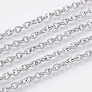 304 Stainless Steel Cable Chains, Soldered, Oval, Stainless Steel Color, 4x3x0.8mm(CHS-F006-02D-P)