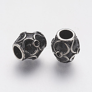 Ion Plating(IP) 304 Stainless Steel European Beads Rhinestone Settings, Large Hole Beads, Drum, Antique Silver, 12x11mm, Hole: 5mm, Fit for 1mm Rhinestone(STAS-J022-125AS)