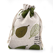 Polycotton(Polyester Cotton) Packing Pouches Drawstring Bags, with Printed Leaf, Colorful, 13.1~14.5x9.5~10cm(X-ABAG-S004-07E-10x14)