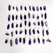 50Pcs Natural Amethyst Pendants, Twisted with Golden Tone Copper Wire, Chip, 17~29x8~10x5.5~9mm, Hole: 2.5~3.2mm(FIND-FH0005-16)