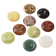 Natural & Synthetic Mixed Gemstone Carved Cabochons, Flat Round with Flower, 49.5~50x6~8mm(G-K354-11)