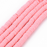 Handmade Polymer Clay Bead Strands, Heishi Beads, Disc/Flat Round, Pink, 6x0.5~1mm, Hole: 2mm, about 320~447pcs/strand, 15.74 inch~16.92 inch(CLAY-T002-6mm-59)