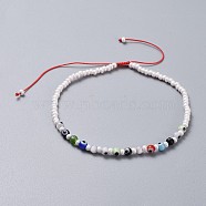 Adjustable Nylon Thread Anklets, with Handmade Evil Eye Lampwork Beads and Glass Seed Beads, Round, Mixed Color, 2-1/2 inch~3-3/8 inch(6.5~8.7cm)(AJEW-AN00270)