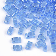 2-Hole Glass Seed Beads, Transparent Colours Luster, Rectangle, Cornflower Blue, 4.5~5.5x2x2~2.5mm, Hole: 0.5~0.8mm(SEED-S023-36B-02)