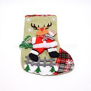 Reindeer Cloth Hanging Christmas Stocking, with Plaid Pattern, Candy Gift Bag, for Christmas Tree Decoration, Olive, 290x196x16.5mm(HJEW-SZC0004-19)