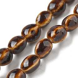 Handmade Porcelain Beads Strands, Oval, Coconut Brown, 11.5x10mm, Hole: 1.5mm, about 33pcs/strand, 14.80''(37.6cm)(PORC-B002-05)