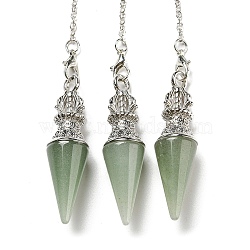 Natural Green Aventurine Pointed Dowsing Pendulums, with Rack Plating Platinum Plated Brass Findings, Cadmium Free & Lead Free, 230mm, Hole: 1.6mm(AJEW-P113-01P-05)