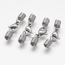 Tarnish Resistant 304 Stainless Steel Cord Ends, End Caps, with Lobster Claw Clasps, Stainless Steel Color, 30mm, Inner Diameter: 3.5mm(STAS-K166-17P-D)