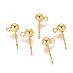 304 Stainless Steel Ear Stud Components, with Loop, Ball, Real 18K Gold Plated, 16x5mm, Hole: 1.6mm, Pin: 0.8mm(X-STAS-F227-18C-G)