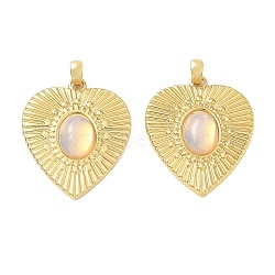 Brass & Opalite Pendants, Heart Charms, Rack Plating, Long-Lasting Plated, Lead Free & Cadmium Free, Real 18K Gold Plated, 29.5x25x5mm, Hole: 4x3mm(GG-CBAD360-13G-01)