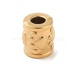 304 Stainless Steel Beads, Column with Paw Print, Golden, 10x8mm, Hole: 4mm(STAS-Z058-03G-03)