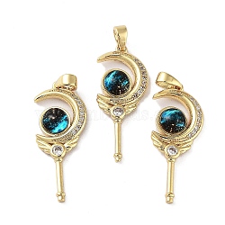 Rack Plating Brass Micro Pave Clear Cubic Zirconia Pendants, Moon Magic Stick Charms with Cyan Epoxy Resin, Long-Lasting Plated, Cadmium Free & Lead Free, Real 18K Gold Plated, 29.5x12x4mm, Hole: 3x4.5mm(KK-G482-04G)