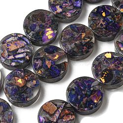 Dyed Natural Imperial Jasper with Resin Beads Strands, Flat Round, Dark Violet, 16x5.5~7mm, Hole: 1.2mm, about 11pcs/strand, 6.93 inch(17.6cm)(G-G083-E02-01)
