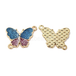 Rack Plating Alloy Enamel Connector Charms, Butterfly Links with Glitter Powder, Long-Lasting Plated, Cadmium Free & Nickel Free & Lead Free, Golden, Marine Blue, 14x19.5x2mm, Hole: 1.3mm(ENAM-K069-22G-02)