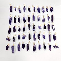 50Pcs Natural Amethyst Pendants, Twisted with Golden Tone Copper Wire, Chip, 17~29x8~10x5.5~9mm, Hole: 2.5~3.2mm(FIND-FH0005-16)