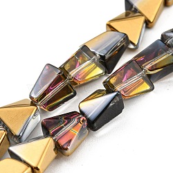 Half Plated Electroplate Transparent Glass Beads Strands, Faceted Polygon, Gold, 8x7x5mm, Hole: 1mm, about 80pcs/strand, 25.04 inch(63.6cm)(EGLA-G037-06A-HP01)