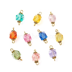 Transparent Acrylic Links, with Antique Golden Plated Alloy Findings, Faceted, Polygon, Mixed Color, 18x10x10mm, Hole: 1.6mm(PALLOY-JF00751)
