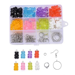 DIY 40Pairs Bear Resin Earrings Kits, Including 8 Colors Pendants, Stainless Steel Earrings Findings and Jump Rings, Mixed Color, 20.5~22.5x11.5x7mm, Hole: 2mm(DIY-LS0001-01)