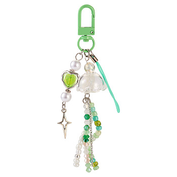 Jellyfish Glass & Acrylic Pendant Decorations, Wind Chime, with Alloy Swivel Snap Hooks Clasps, Light Green, 115mm