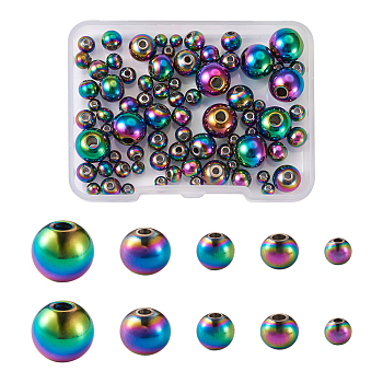 Pet Rack Plating Rainbow Color 304 Stainless Steel Beads, Round, 4~10x3~9mm, Hole: 1.2~2.5mm, 80pcs/box