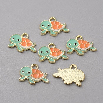 Alloy Enamel Pendants, Light Gold, Ocean Animal Charm, Sea Turtle Pattern, 12x16.5x1.5mm, Hole: 2mm