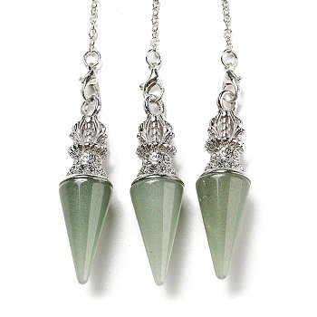 Natural Green Aventurine Pointed Dowsing Pendulums, with Rack Plating Platinum Plated Brass Findings, Cadmium Free & Lead Free, 230mm, Hole: 1.6mm